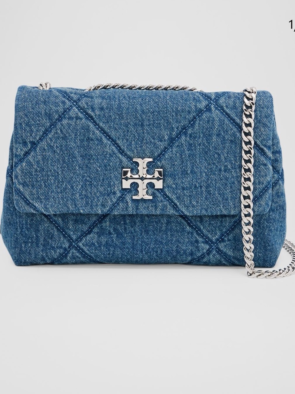 Tory Burch SMALL KIRA DIAMOND QUILT DENIM SHOULDER BAG